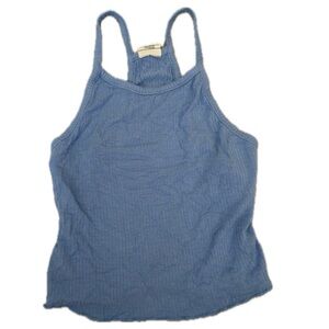 tilly’s blue ribbed ruched halter tank